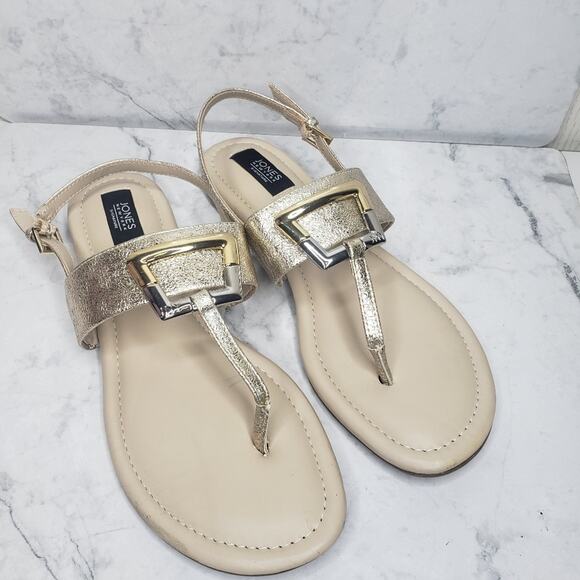 Jones New York blee gold metallic thong  sandals size 9M Wmns used - Picture 1 of 6